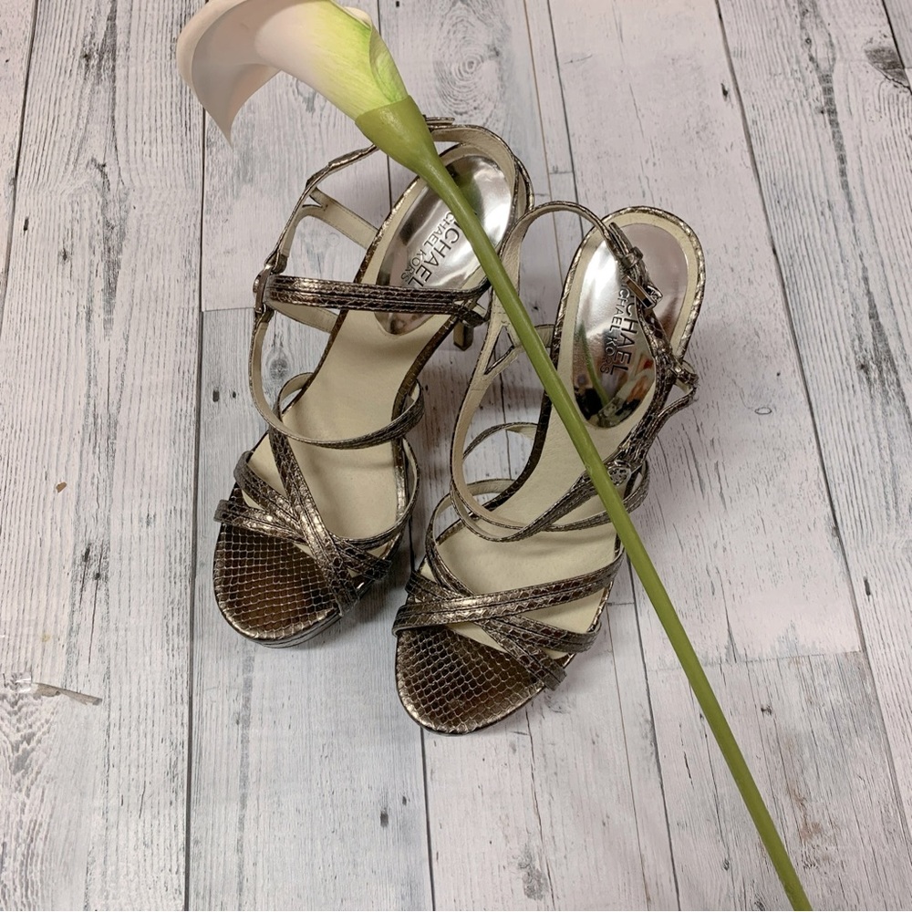 Michael Kors Cicely Genuine Leather Platform Gold Sandals Sz 10